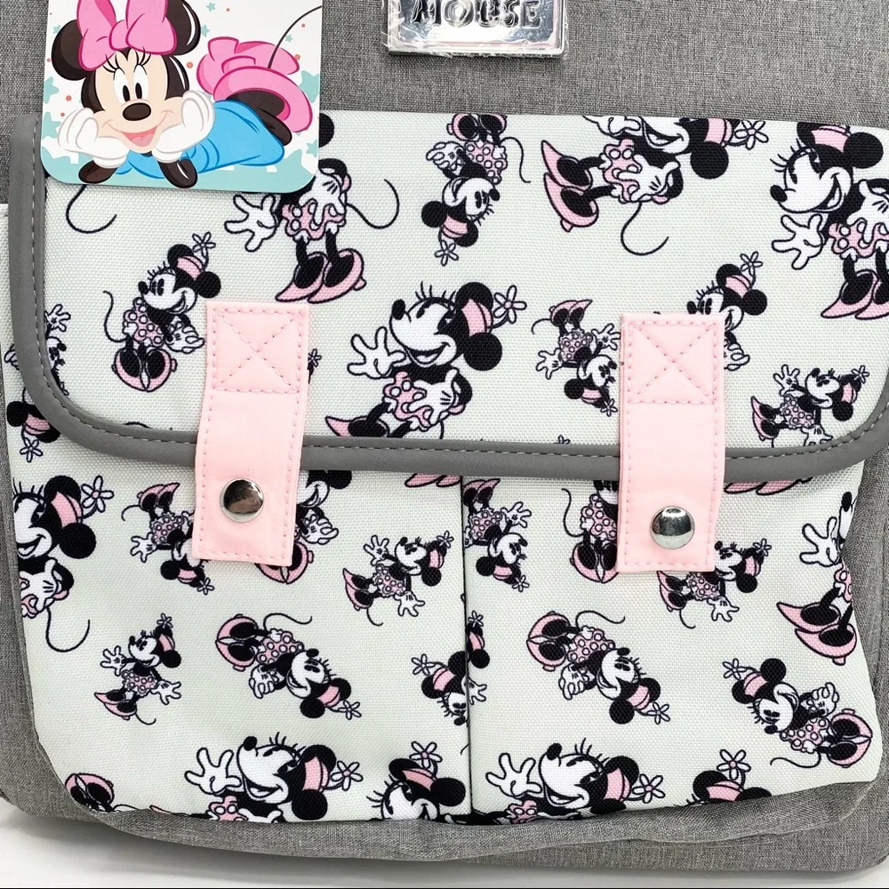 Disney Mickey Mouse 14 Pocket Multi-piece Backpack Diaper Bag Pink Gray NWT